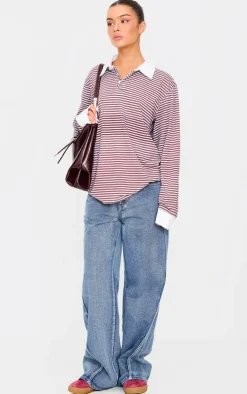 Acid Blue Wash Low Rise Seam Detail Wide Leg Jeans