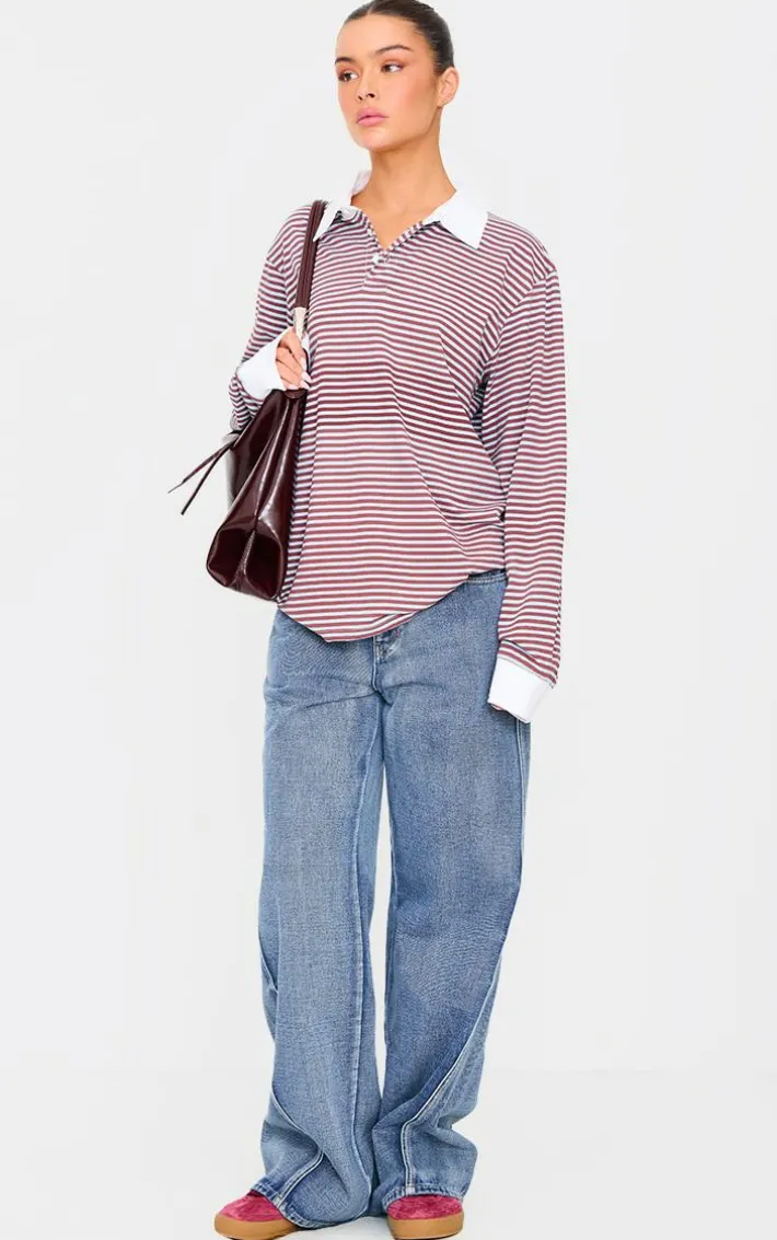 Acid Blue Wash Low Rise Seam Detail Wide Leg Jeans