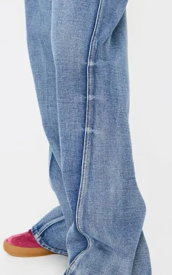 Acid Blue Wash Low Rise Seam Detail Wide Leg Jeans