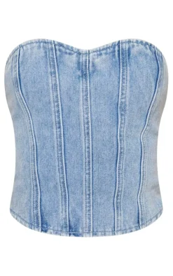 Acid Blue Wash Seam Detail Denim Corset Top