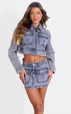 Acid Wash Denim Cropped Jacket