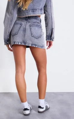 Acid Wash Pocket Detail Denim Mini Skirt