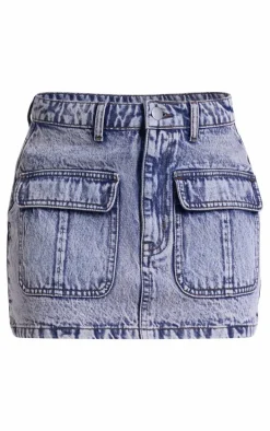 Acid Wash Pocket Detail Denim Mini Skirt