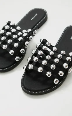 Alisa Black Large Studded Slides
