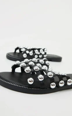 Alisa Black Large Studded Slides