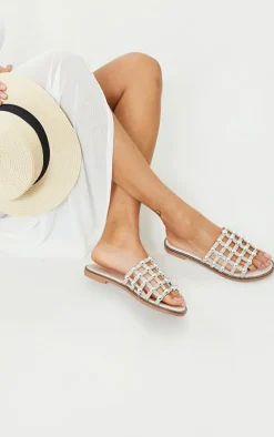 Alisa Nude Large Studded Slides