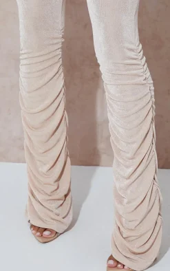 Almond Acetate Slinky Ruched Flared Pants