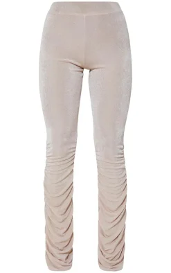 Almond Acetate Slinky Ruched Flared Pants