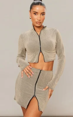 Almond Two Tone Crinkle Rib Mini Skirt