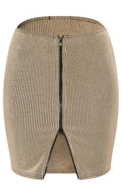 Almond Two Tone Crinkle Rib Mini Skirt