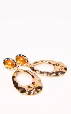Amber Abstract Molten Jewel Statement Stud Earrings