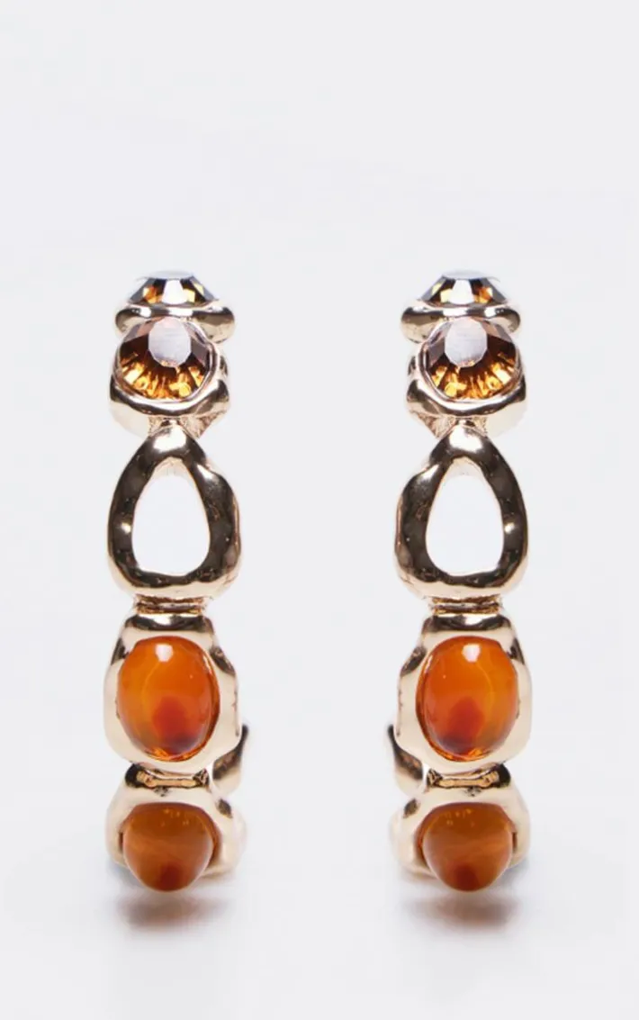 Amber Jewel Detail Hoop Earrrings