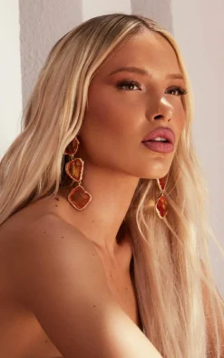 Amber Molten Drop Jewel Statement Earrings