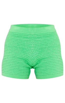 Apple Green Wave Open Knit Booty Shorts