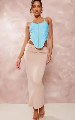 Aqua Blue Bandage Hook And Eye Dip Hem Corset