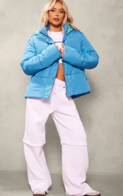 Aqua Contrast Hood Puffer Jacket