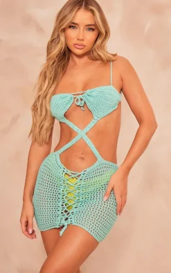 Aqua Crochet Cut Out Beach Dress