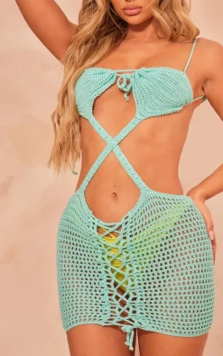 Aqua Crochet Cut Out Beach Dress