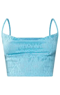 Aqua Crochet Look Cowl Neck Crop Top
