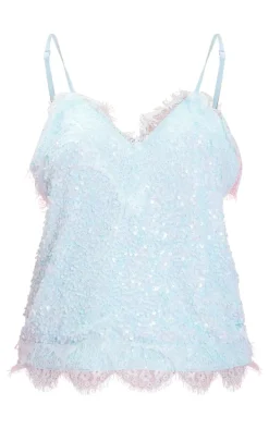 Aqua Lace Sequin Mix Cami Top