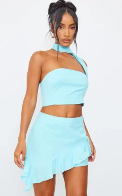 Aqua Linen Look Scarf Detail Bandeau
