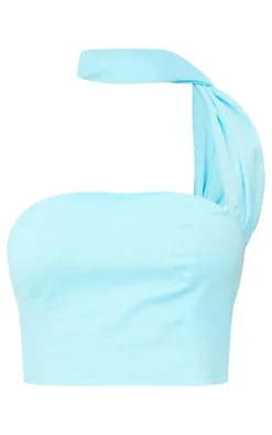 Aqua Linen Look Scarf Detail Bandeau
