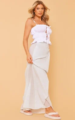 Aqua Sheer Linen Look Wrap Over Maxi Skirt