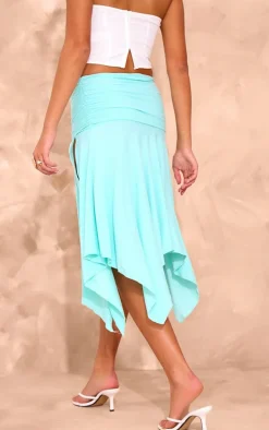 Aqua Soft Touch Ruched Asymmetric Midi Skirt