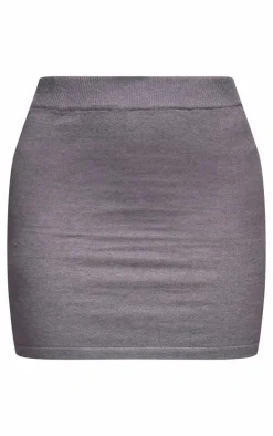 Ash Grey Basic Fine Knit A Line Mini Skirt