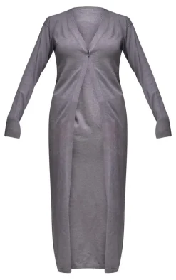 Ash Grey Basic Fine Knit Maxi Cardigan