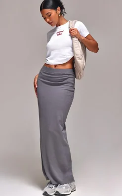 Ash Grey Basic Fine Knit Maxi Skirt