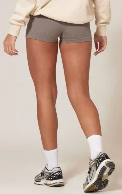 Ash Grey Basic Structured Snatched Rib Hot Pants