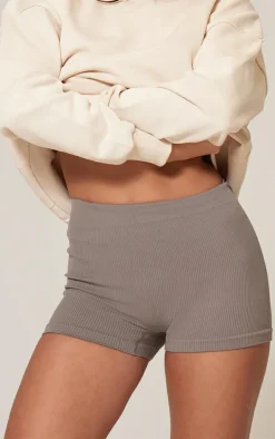 Ash Grey Basic Structured Snatched Rib Hot Pants