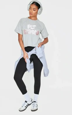 Ash Grey Contrast Embroidered Studio Print Sweat Top