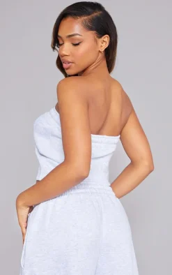 Ash Grey Contrast Panel Popper Bandeau Crop Top