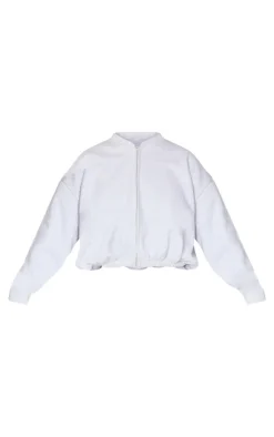 Ash Grey Drawcord Waist Cropped Zip Up Sweatshirt