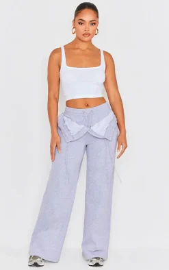 Ash Grey Exposed Waist Straight Leg Sweatpants