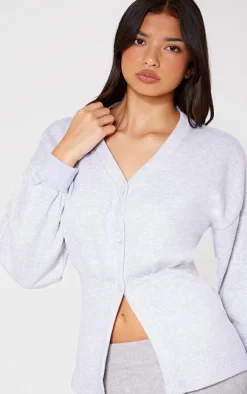 Ash Grey Fitted Waist Button Front Sweatshirt