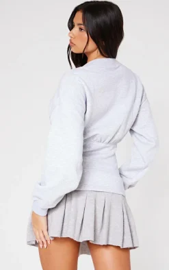 Ash Grey Fitted Waist Button Front Sweatshirt