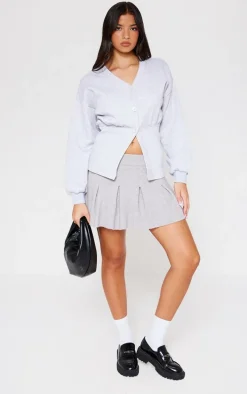 Ash Grey Fitted Waist Button Front Sweatshirt