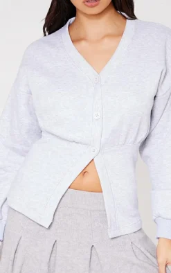 Ash Grey Fitted Waist Button Front Sweatshirt