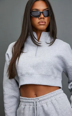 Ash Grey Half Zip Cropped Sweat
