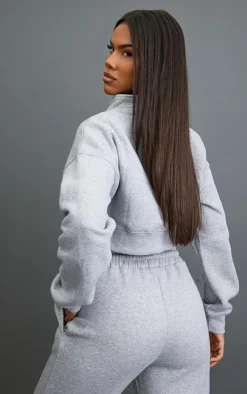 Ash Grey Half Zip Cropped Sweat