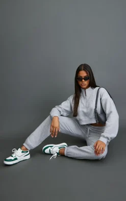 Ash Grey Half Zip Cropped Sweat