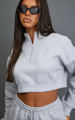 Ash Grey Half Zip Cropped Sweat