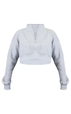 Ash Grey Half Zip Cropped Sweat