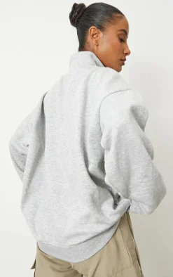 Ash Grey Half Zip Oversized Contrast Piping Sweatshirt
