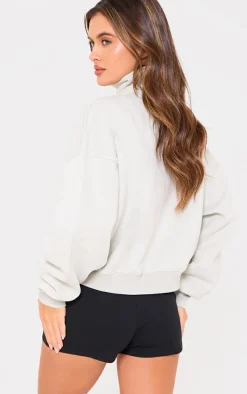 Ash Grey Half Zip Seam Double Pocket Detail Sweatshirt