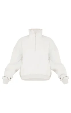 Ash Grey Half Zip Seam Double Pocket Detail Sweatshirt