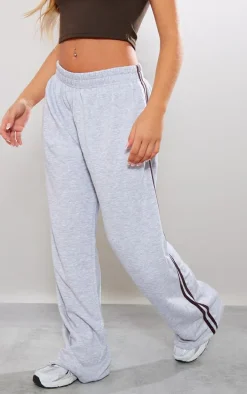 Ash Grey Loopback Side Stripe Elasticated Waist Straight Leg Sweatpants